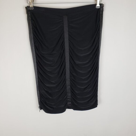 Cache Ruched Pencil Skirt Side Zipper Black Draping Cocktail Whimsigoth Size 6 - Picture 4 of 8
